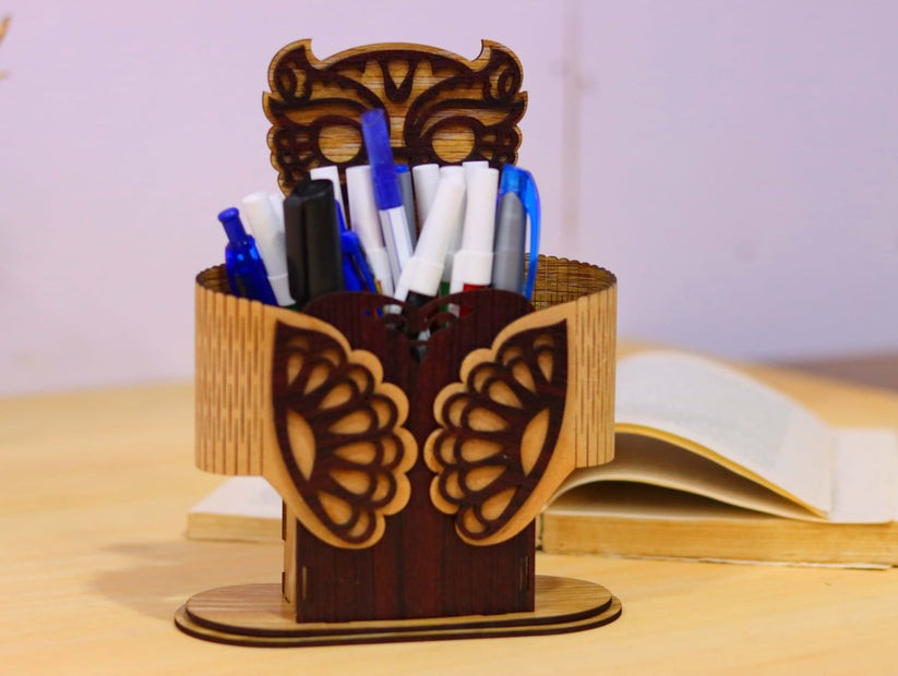 Laser Cut Contemporary Style Pencil Holder Free Vector