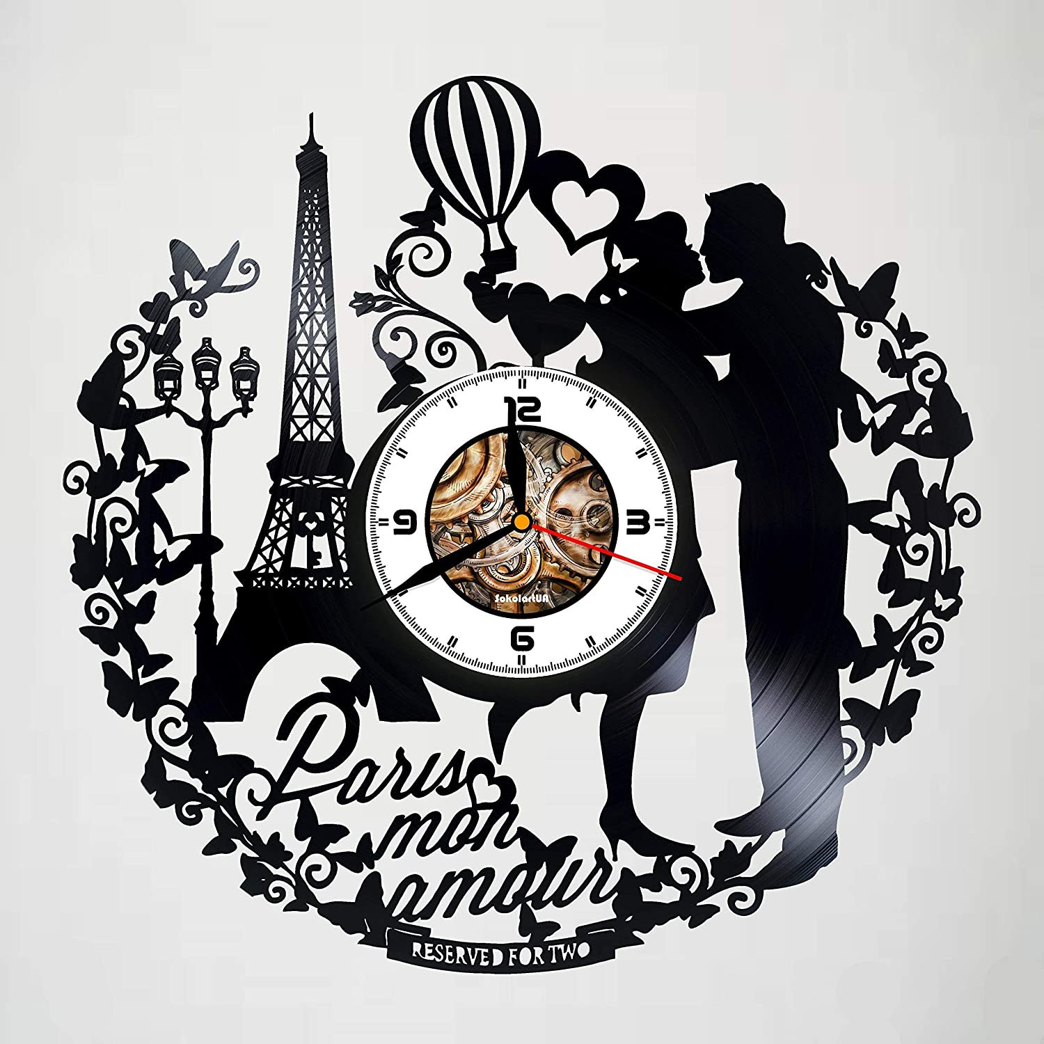 Laser Cut Paris France Mon Amour Vinyl Record Wall Clock