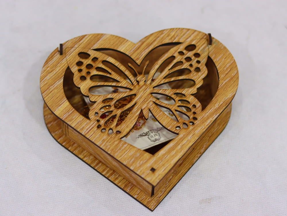 Laser Cut Butterfly Heart Shaped Wooden Box