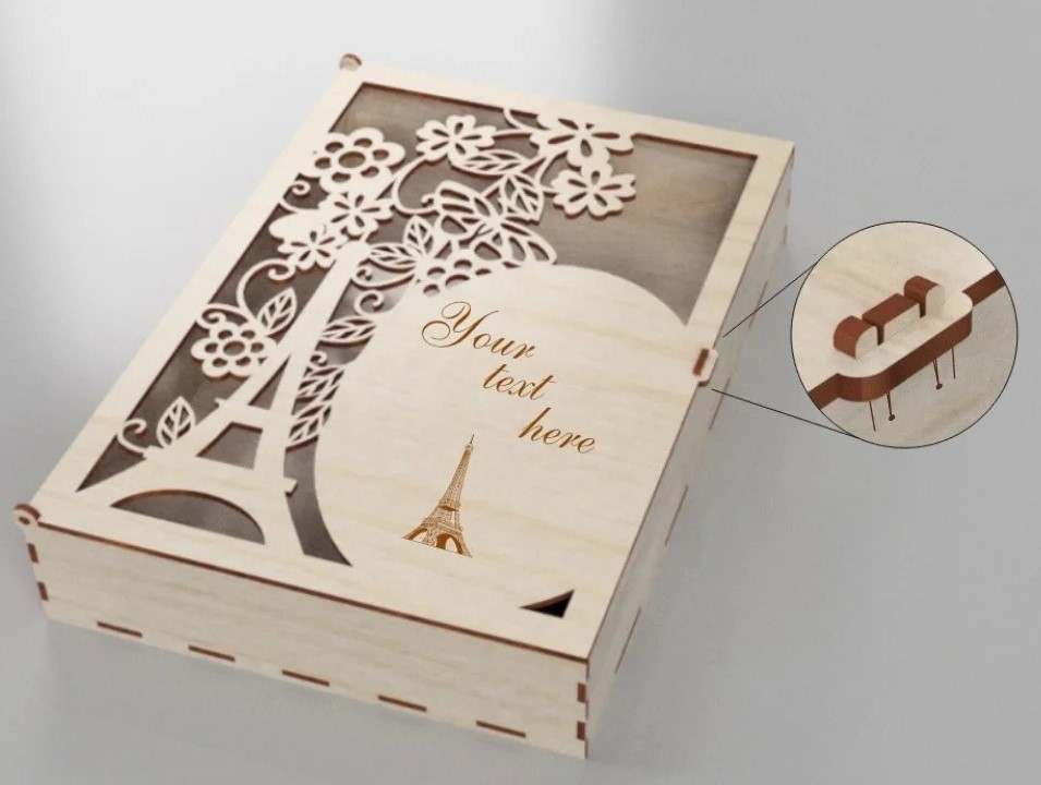 Laser Cut Paris Wooden Gift Box