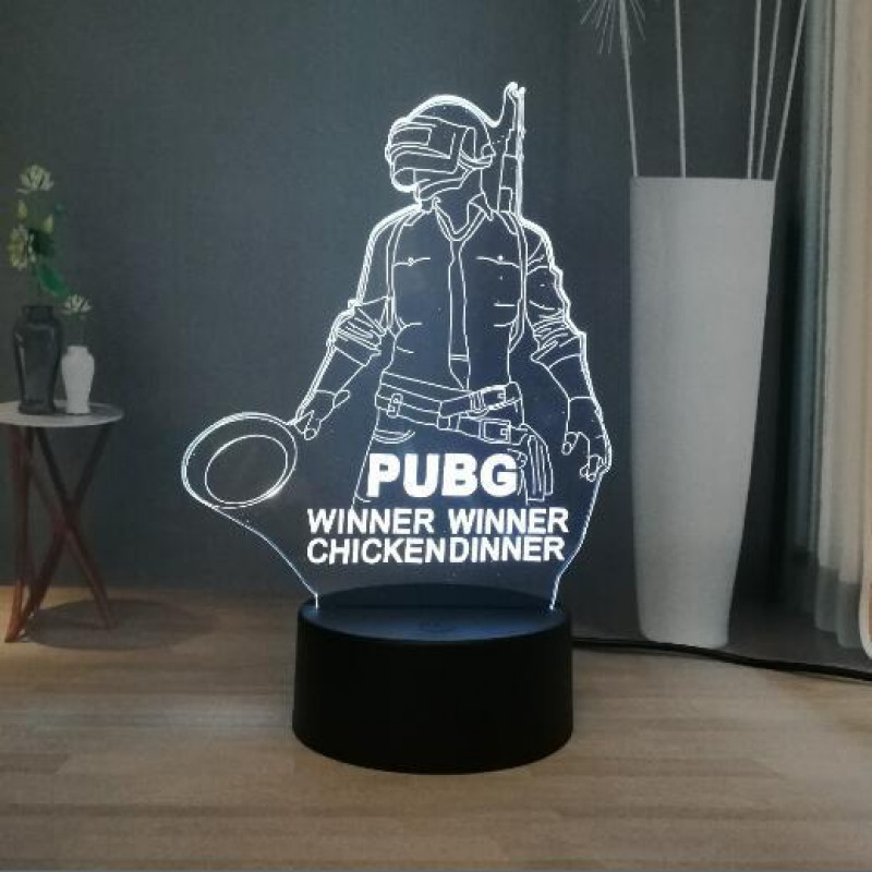 Laser Cut PUBG Mobile 3D Illusion Lamp Winner Winner Chicken Dinner