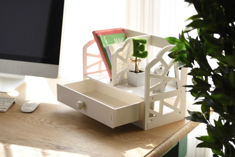 Laser Cut Small Tabletop Bookcase With Drawer