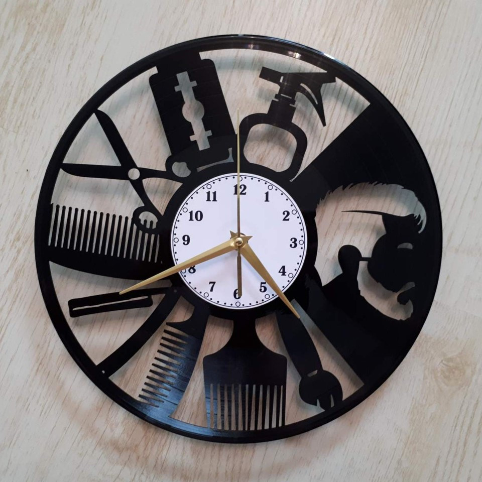 Laser Cut Barber Shop Vinyl Record Clock