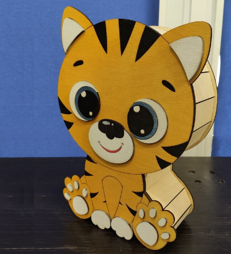 Laser Cut Wooden Cute Tiger Box