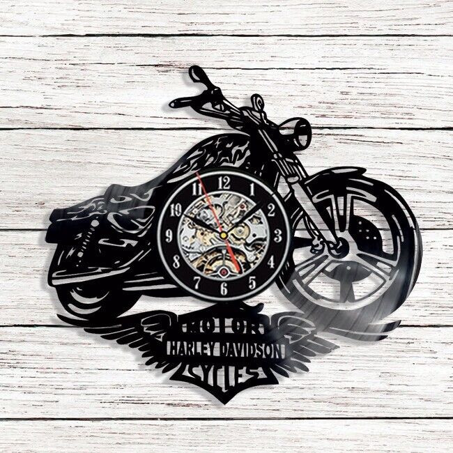 Laser Cut Harley Motorcycle Vinyl Record Wall Clock