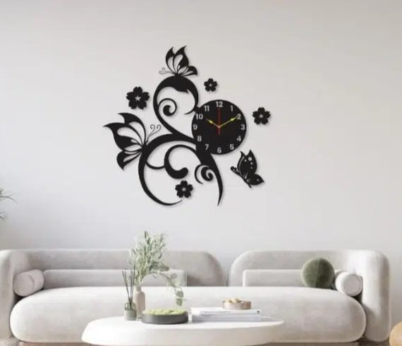 Laser Cut Flying Butterflies With Flowers Wall Clock