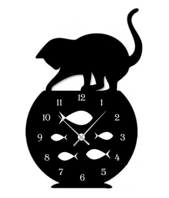 Laser Cut Naughty Cat Fish Tank Modern Wall Clock Home Decor